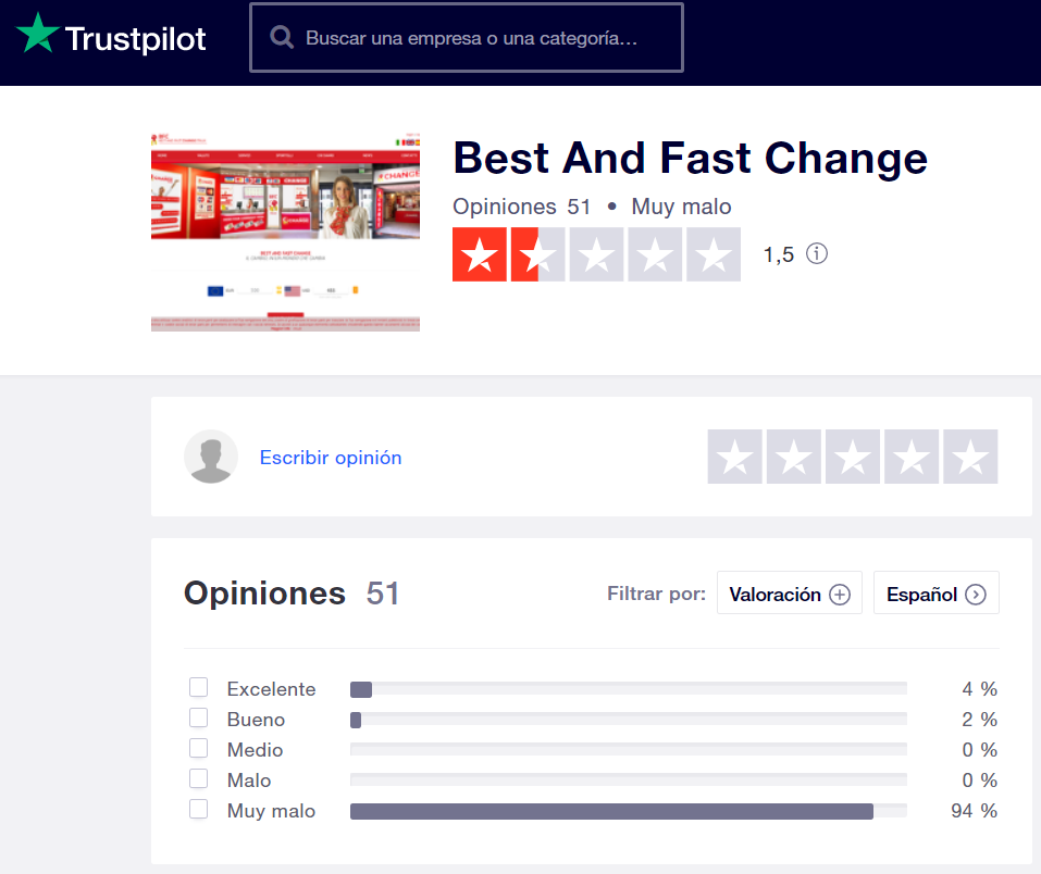 Best and Fast Change opiniones Trustpilot