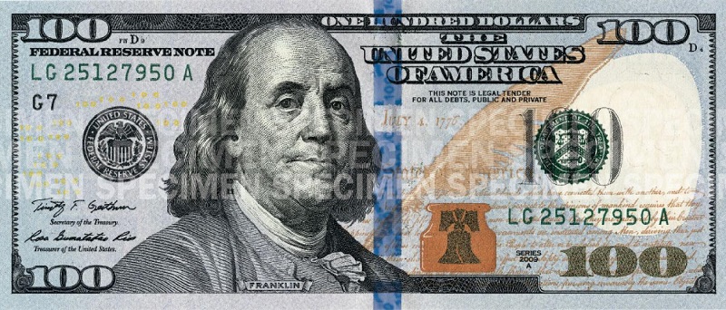Billete de 100 dólares 2013 Benjamin Franklin anverso