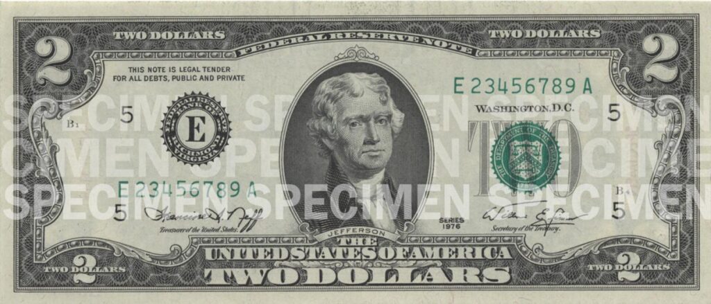 Billete de 2 dólares Jefferson