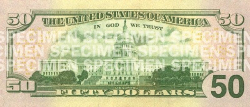 Billete de cincuenta dólares Ulysses Grant reverso