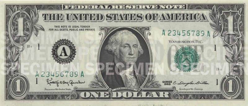 Billete de un dolar americano anverso tamaño mediano