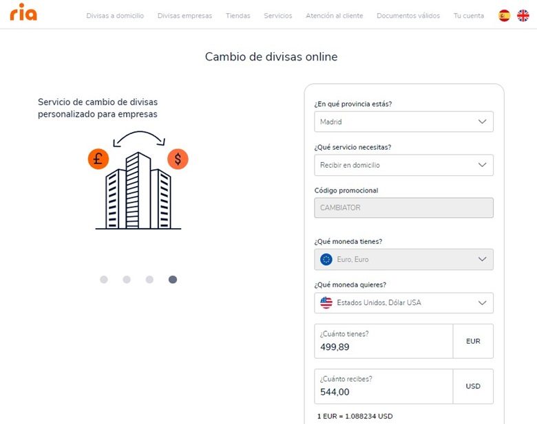 Cambio de moneda Ria a domicilio